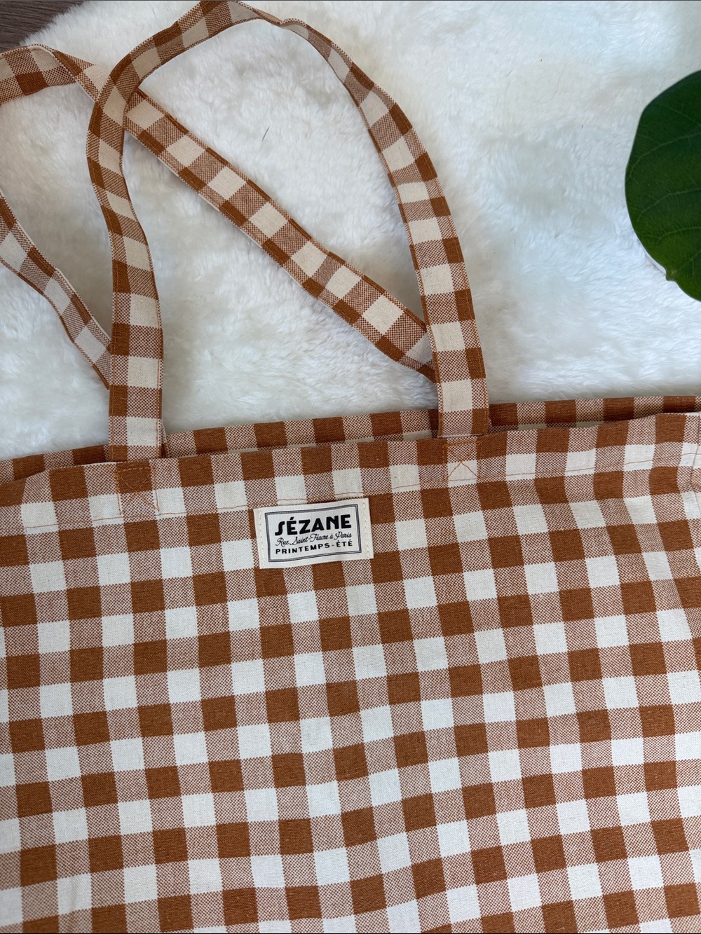 Sézane Brown and White Gingham Tote - Picture 2 of 5